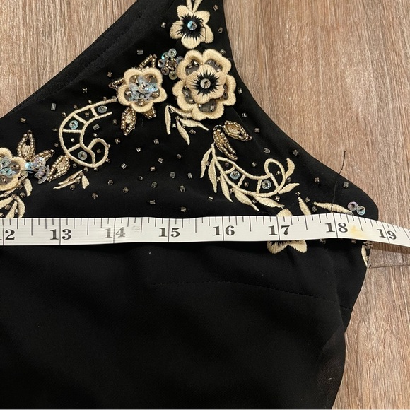 Vintage R&M Richards Black Floral Handkerchief Hem Dress 14P Y2K Fairy Flapper - Picture 7 of 11